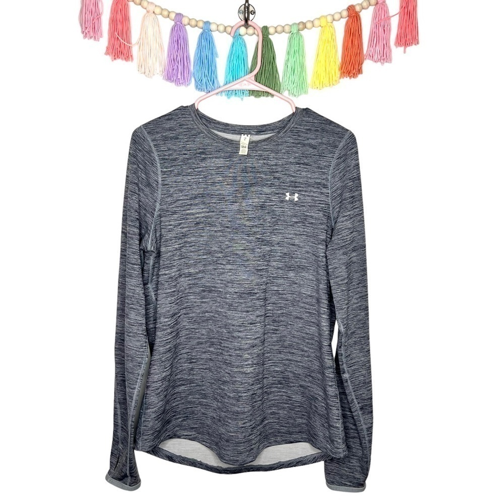 Under Armour Grey Gray Marled Long Sleeve Cold Gear Athletic Sporty Top Large